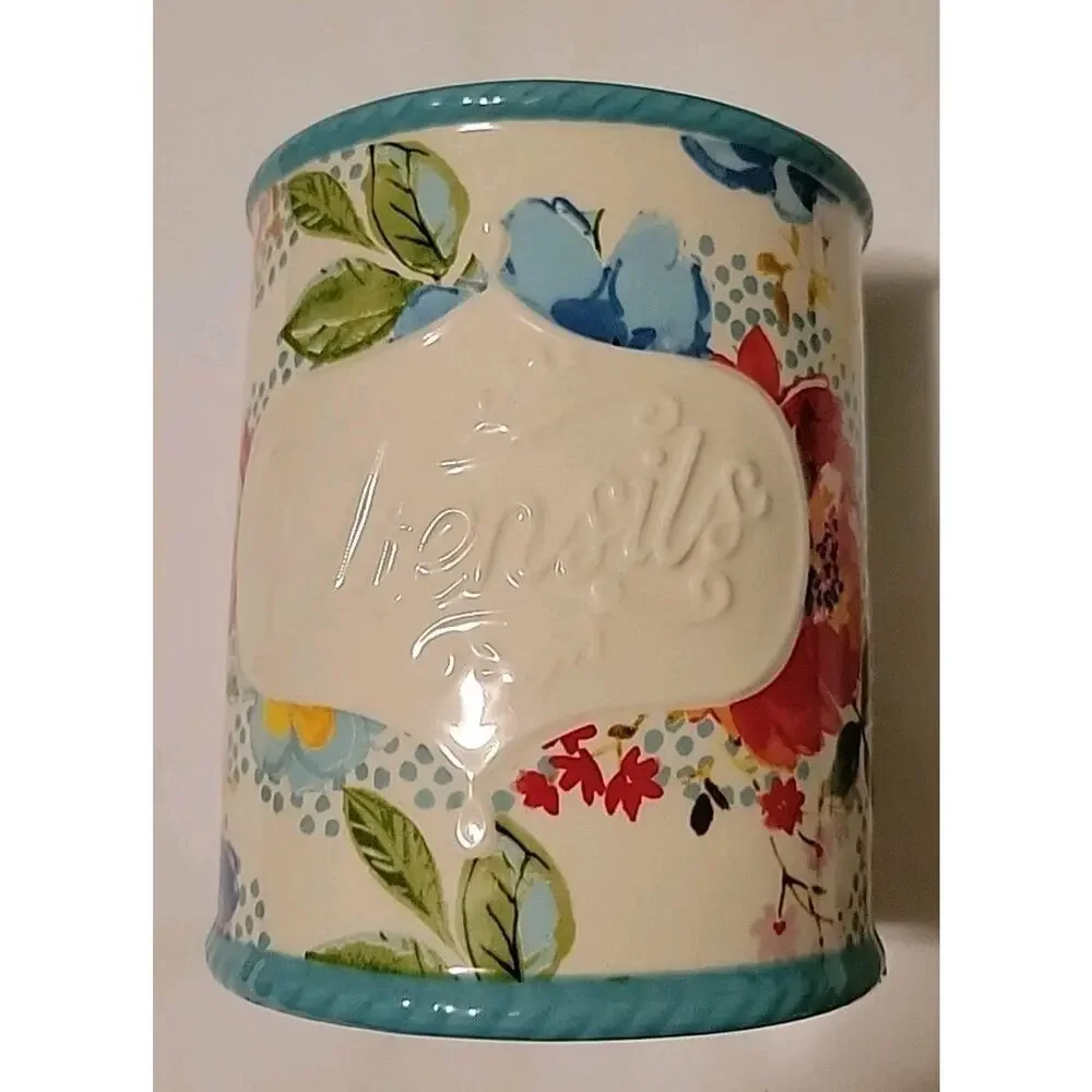 The Pioneer Woman Stoneware Crock Melody Floral Bloom Utensil Holder 5.5